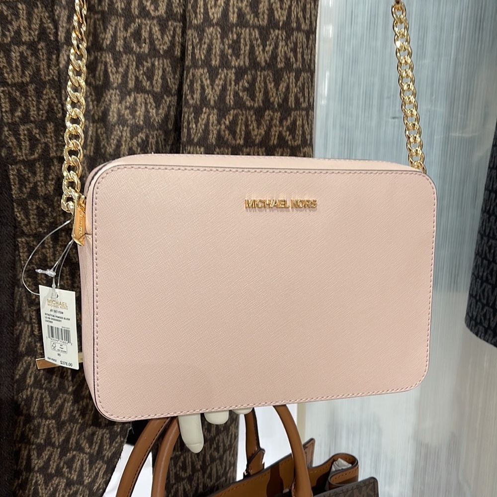 Michael Kors Jet Set Item Large East West Zip Crossbody Leather Powder Blush - Picture 12 of 16